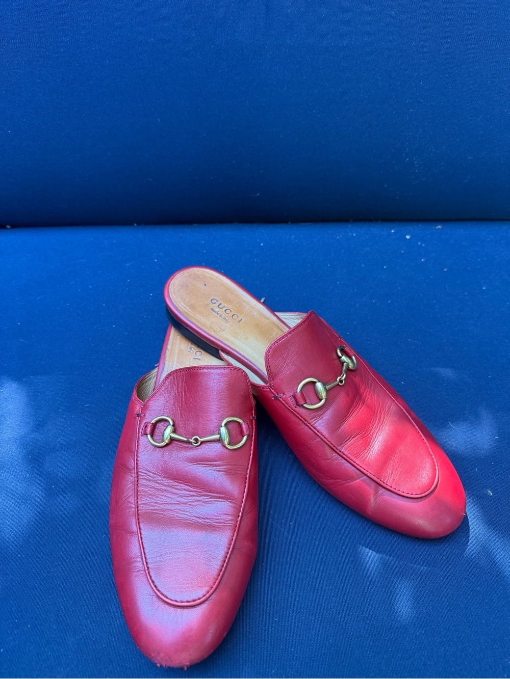 Gucci Red Leather Horsebit Slip-On Loafers